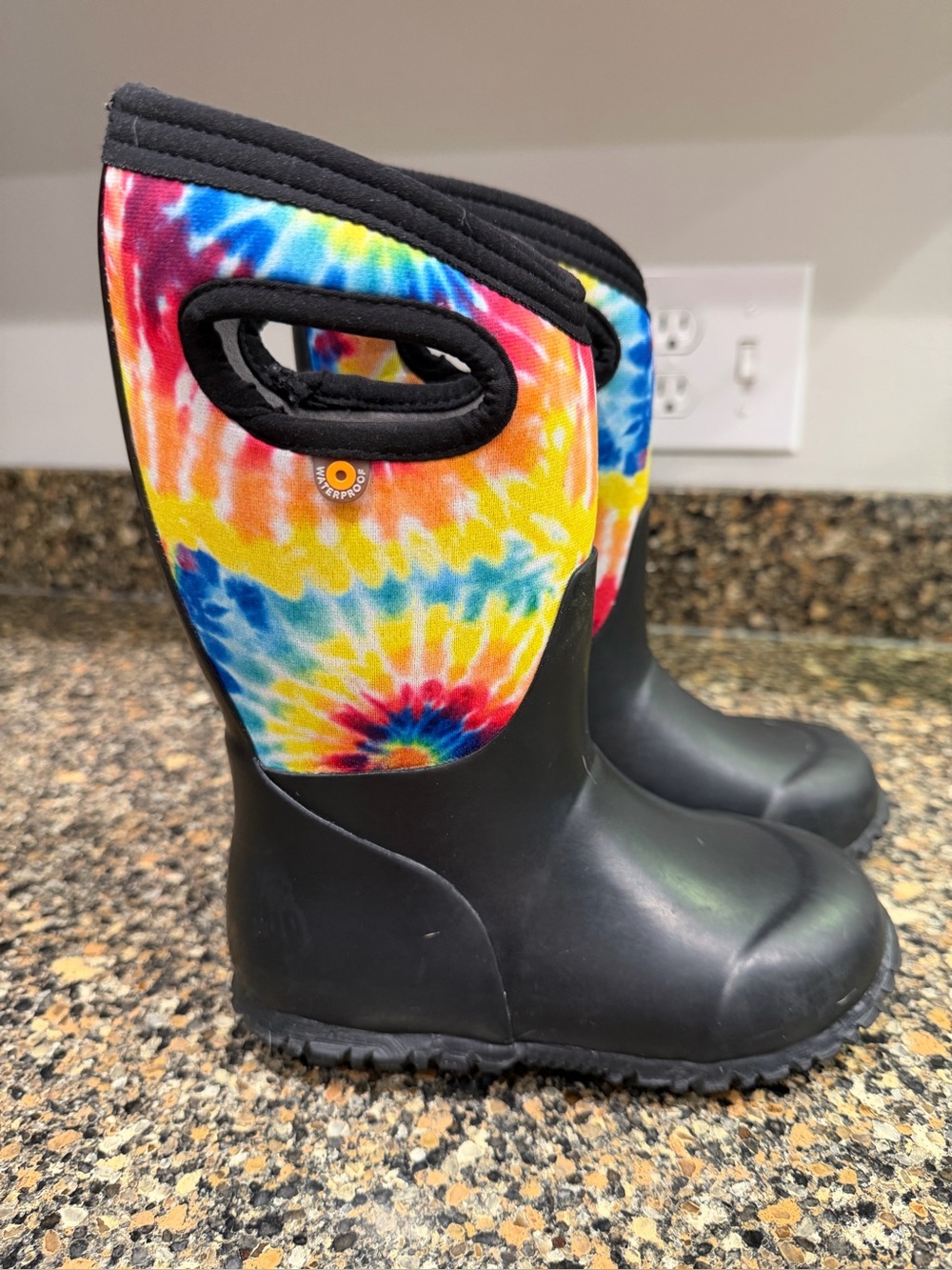Boggs Kids Tie-Dye Rain Boots - Black with Multicolor Tie-Dye Upper 11